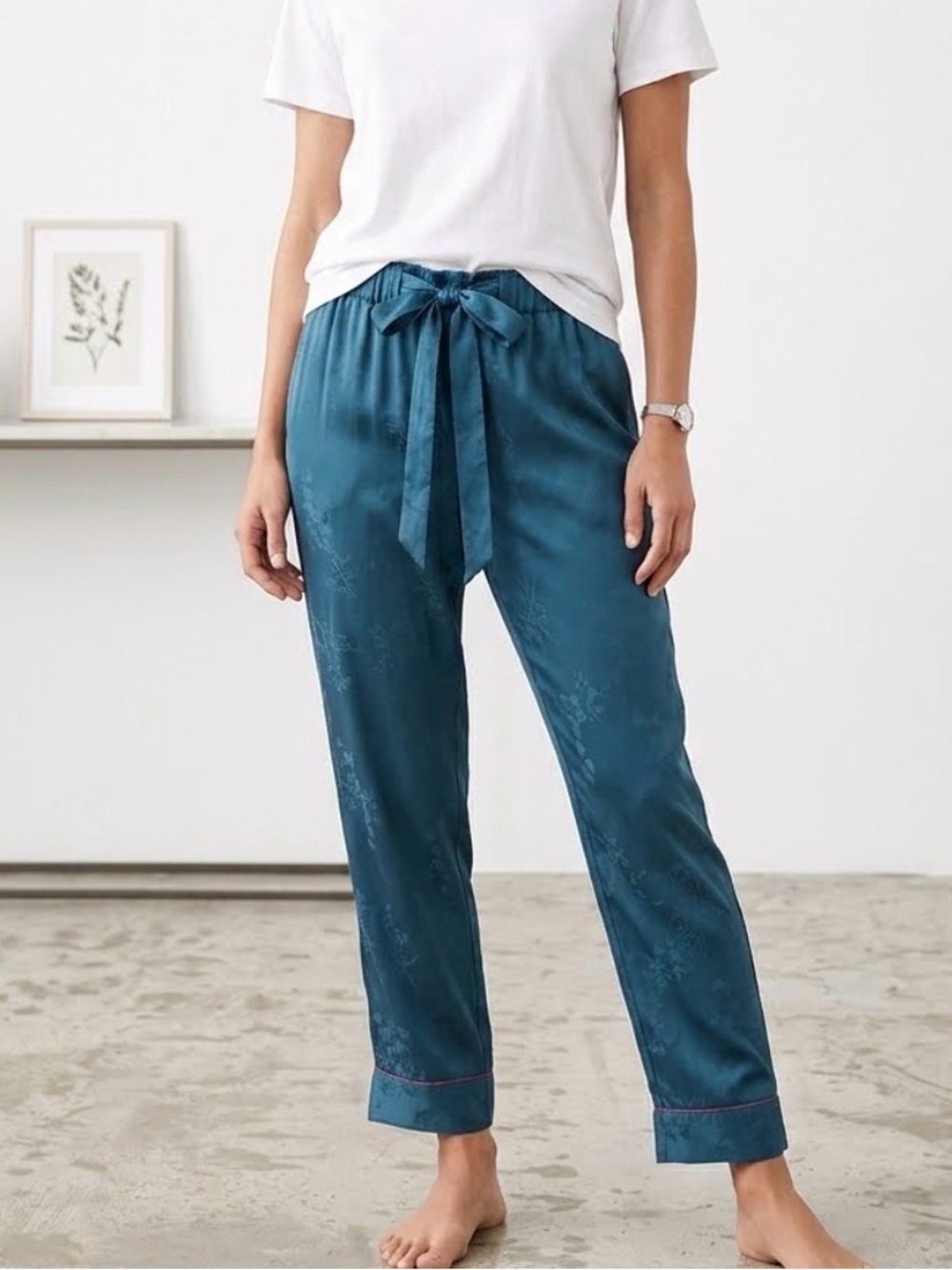 Soma Satin Lounge Sleep Pants Cropped with pockets Teal Green Size M